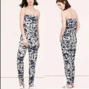 NWT LOFT women’s linen blend tropical strapless jumpsuit. Size 12